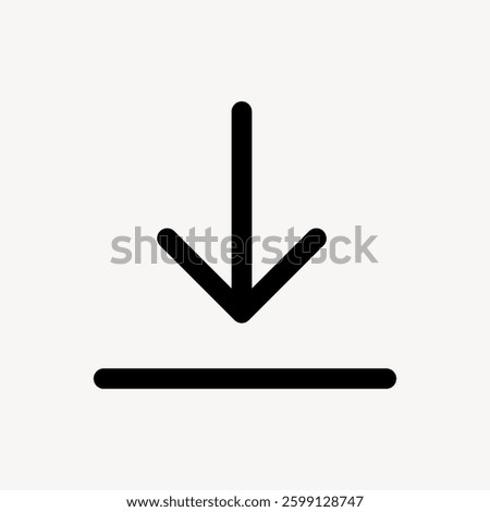 Simple download icon with arrow pointing down. Black arrow download symbol. Minimalist download icon design. Perfect for download buttons or apps. User interface icon vector.