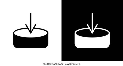 Gráfico de ícone de download simples, apresentado em versões em preto e branco, isolado em planos de fundo contrastantes.