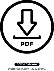 Simple download pdf icon vector with circle  black stroke
