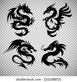 Simple dragon art silhouette with transparency background