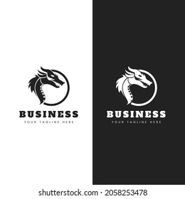 Simple Dragon Black White circle Logo Template