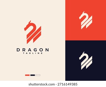 Logotipo simple de la ilustración del dragón con una combinación de líneas. Logotipo del dragón