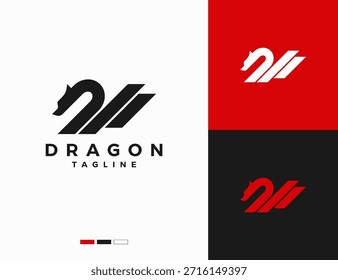 Simple dragon illustration logo with a combination of lines. Dragon logo