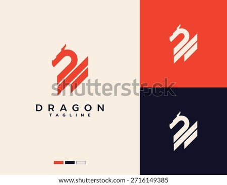Simple dragon illustration logo with a combination of lines. Dragon logo