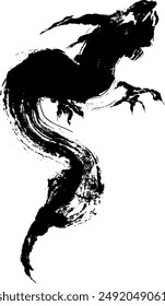 Simple, Dragon, Ink Painting Style, Illustration, Vector, Brushstroke, Black Ink, Calligraphy, Japanese, Traditional, Art, Art, Mythical, Mythical Creature, Black and White, Monochrome, 