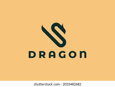 simple dragon line modern logo design 
