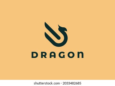 simple dragon line modern logo design 
