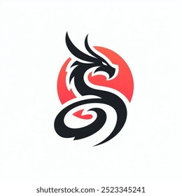 simple dragon logo with red and black color combination