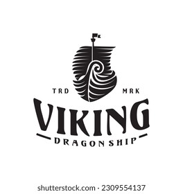 Simple Dragon Pirate Viking Ship Silhouette Logo Design