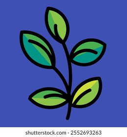 Simple draw of branch with blue background. A branch of leaves