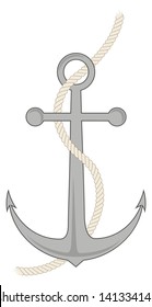 Simple drawing of an anchor with a rope. Can be used as an icon or a tattoo. Vector illustration.