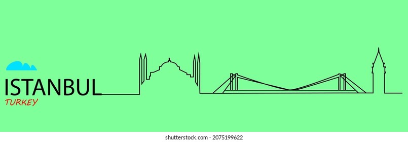 einfaches Zeichnen Hintergrund Design mit Symbolen der Türkei istanbul Stadt. Präsentation der Stadt von istanbul mit ihren Moscheen, Brücke und Galata Turm. einfache Zeichnung mit islamischen Symbolen