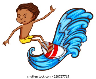 A simple drawing of a boy enjoying the watersport on a white background 