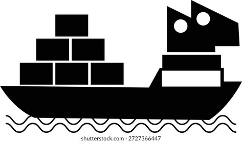 Un dibujo simple de un barco de carga cargado con múltiples contenedores de envío