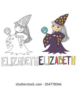 the simple drawing cartoon and with color of the image of children with different names in the compatibility with the character