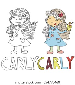 the simple drawing cartoon and with color of the image of children with different names in the compatibility with the character