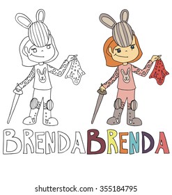 the simple drawing cartoon and with color of the image for coloring of children with different names in the compatibility with the character