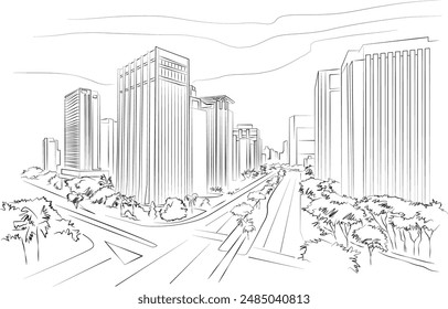 Simple drawing of city avenue