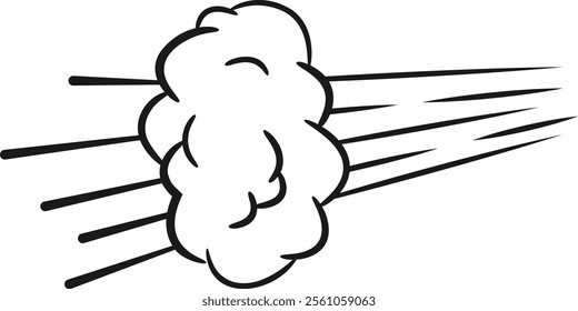 Simple drawing of a cloud of smoke moving fast with speed lines, isolated on white background, suitable for concepts like speed, smoke, smell, wind, fart, and urgency