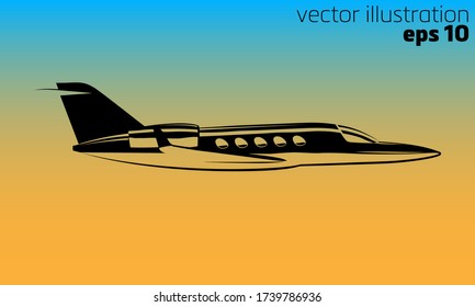 simple drawing Contour private jet airplane on the background