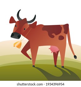 Dibujo simple con una vaca. Ilustración vectorial de color aislada en fondo blanco.