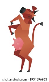 Simple drawing with a cow. Colored vector illustration isolated on white background.