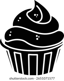 Um desenho simples de um cupcake com geada fofo. Uma ilustração doce de deleite perfeito para gráficos de padaria