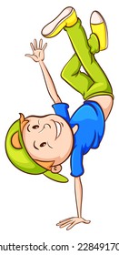 A simple drawing of a dancer doing a handstand on a white background