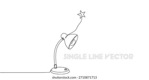A simple drawing of a desk lamp made with just one continuous line. A little star floats above the lamp, showing bright ideas and inspiration. 