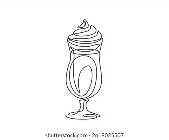 simple drawing drawn with one solid line glass with latte on white background outline. Editable stroke