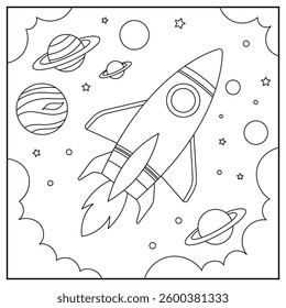 Simple drawing of a flying rocket, good for coloring books