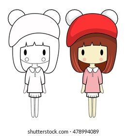 Simple drawing girl image with different characters, clothing, hair.Coloring book.