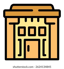 Desenho simples de um edifício do governo com uma grande entrada e colunas, ícone útil para instituições governamentais