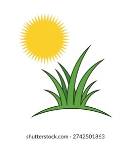 A simple drawing of grass and the sun