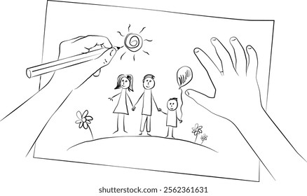 Simple drawing of a happy family