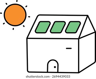 Un dibujo simple de una casa con paneles solares
