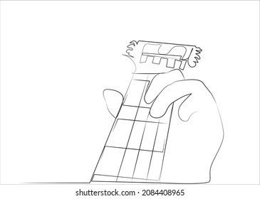 A simple drawing of a human playing the guitar, showing only his hand and guitar strings. music guitar background design.