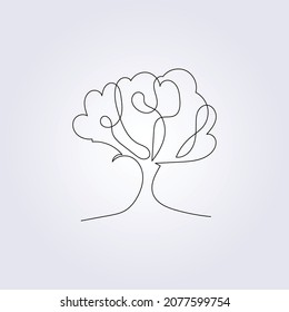 simple drawing line continuous tree illustration oak tree vector illustration, design, symbol, template, background, logo, label