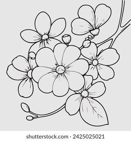simple drawing lines of a realistic flower perched on branch flower