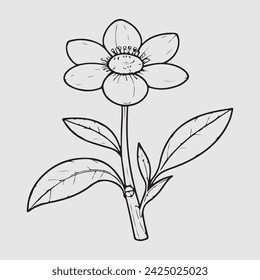 simple drawing lines of a realistic flower perched on branch flower