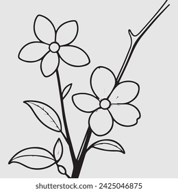 simple drawing lines of a realistic flower perched on branch flower