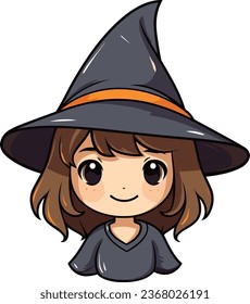 Simple Drawing of a Little Cute Witch , Halloween Adorable Young Witch Vector Illustration , Sweet Child Magic Witch