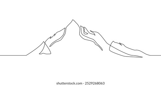 Simple drawing of mountain. Elegant landscape line art background. Scenic black and white landscape design for fabric, prints, and wall art. 