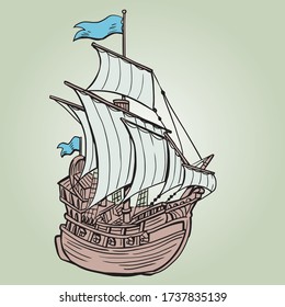 simple drawing of an old sailing ship