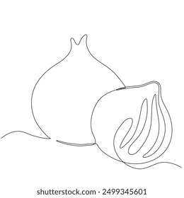 Simple drawing of onions captures their form with a single, continuous line, creating a simple and elegant minimalist artwork.