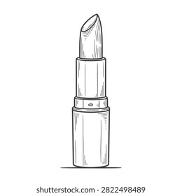 Simple drawing of open lipstick tube isolated on white background beauty product