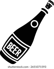 A simple drawing of an opened beer bottle vector icon solid style.  The design is clean and modern.