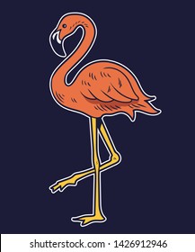 Simple drawing pink flamingo pink beauty bird summer animal. Vector cartoon character illustration print t shirt design sticker patch fashion trendy element.

