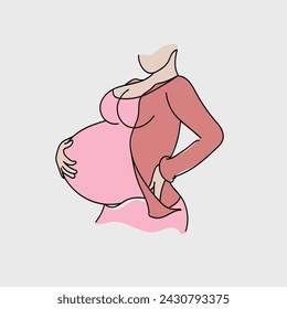 simple drawing of a pregnant woman, a girl with big breasts holds her belly and a lower back