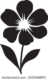 A simple drawing of a pretty poppy flower and leaf in black, on a plain white background.